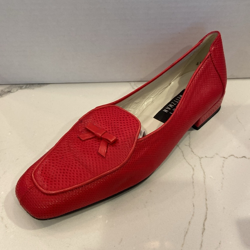 Stuart Weitzman Red Leather Loafers with Bow - Picture 5 of 8